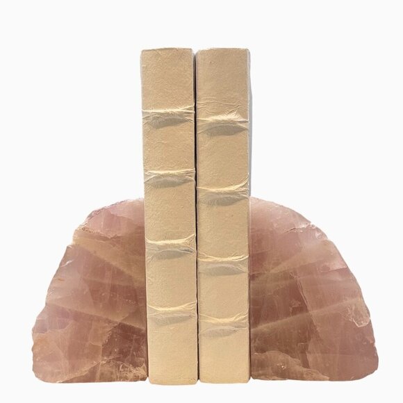 Pink Rose Quartz Crystal Bookends, Natural Characteristics Unique Bookshelf (AH) - Picture 4 of 10